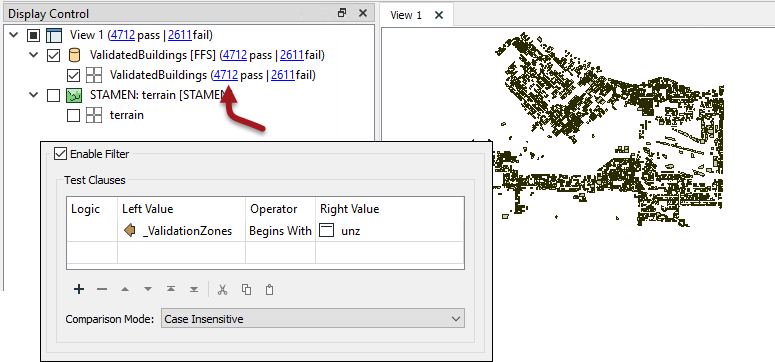 Filtering to test for unzoned buildings in Data Inspector